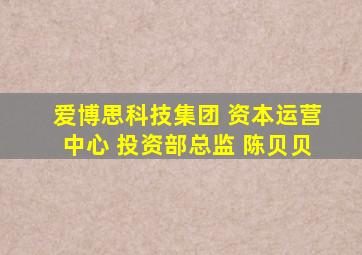 爱博思科技集团 资本运营中心 投资部总监 陈贝贝